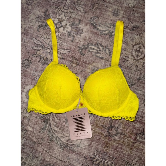 Savage X Fenty Other - Fenty Savage Lace Push Up Bra 30B Yellow Adjustable Straps NWT
